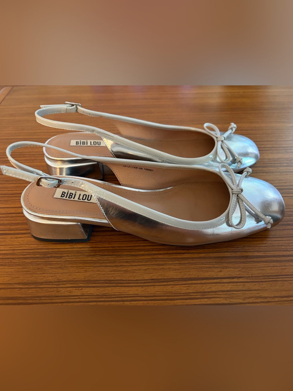 BiBi Lou Silver Slingback Low Heel Pumps